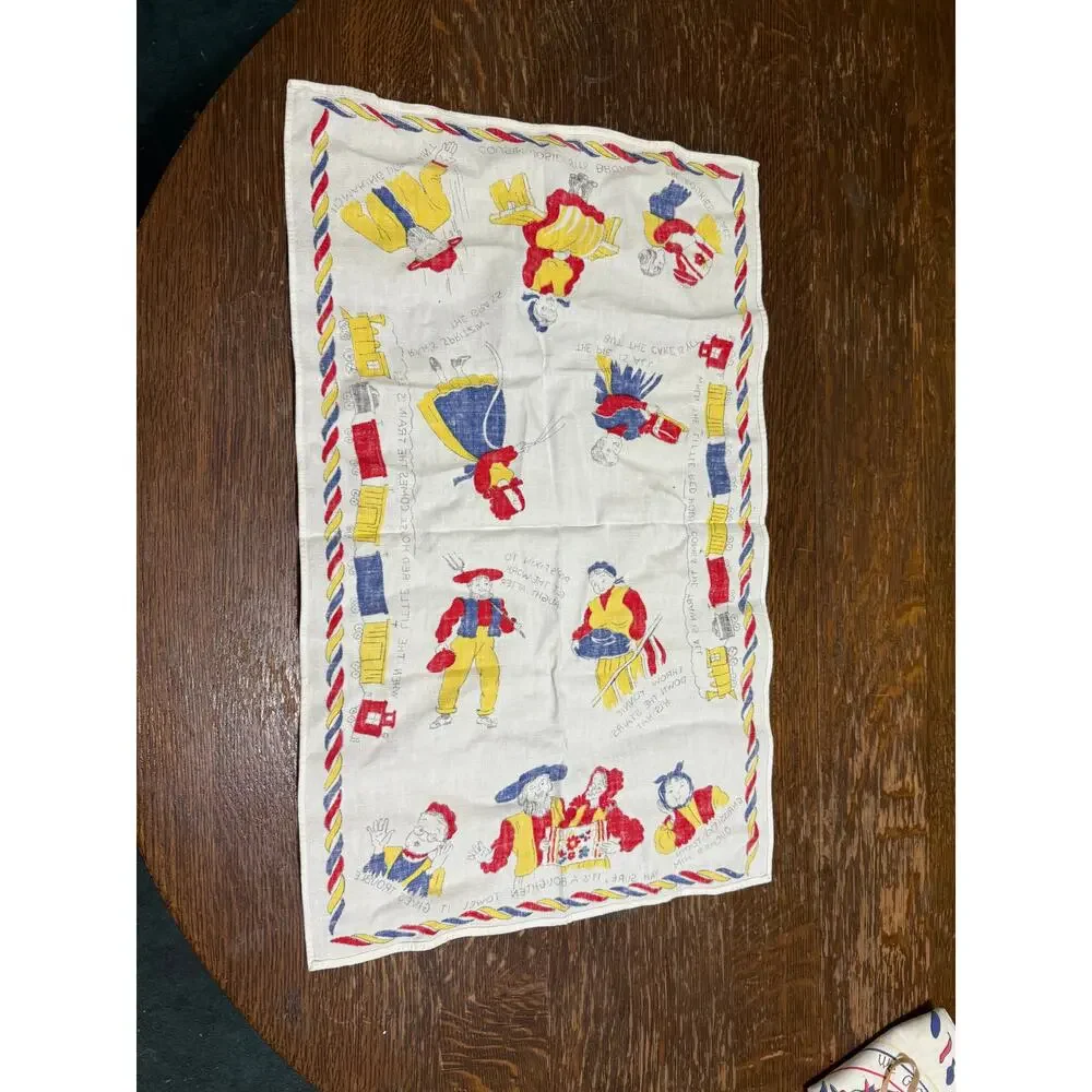 2 Kitchen Tea Towel Vintage‎ Colorful Boughten Old Time Family Story 17x27